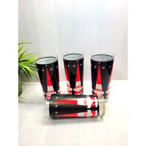 4 Vintage Howard Holt Santa Tumblers Retro Libbey Mid Century Modern 6-1/2"